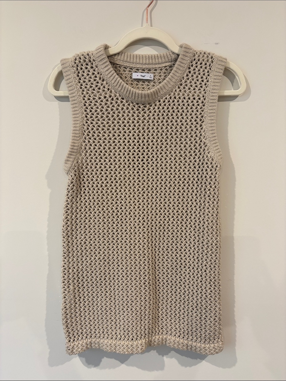Artizia Sleeveless Beige Open-Knit Sweater Tank